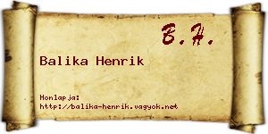 Balika Henrik névjegykártya